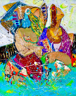 Poolside Together 2021 48x36 Huge Original Painting - Giora Angres Poolside Together 2021 48x36 Huge Original Painting - Giora Angres