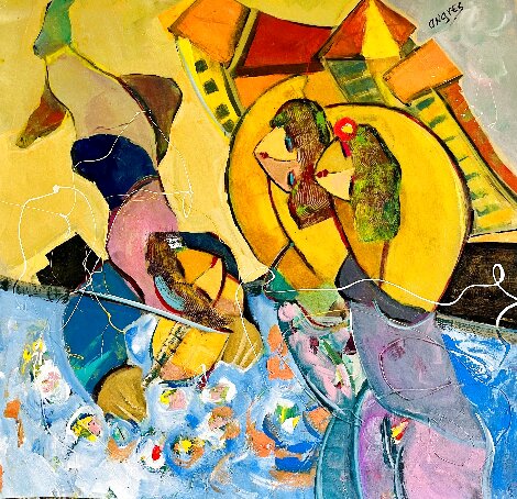 Lilypond Music 2002 38x38 Original Painting - Giora Angres