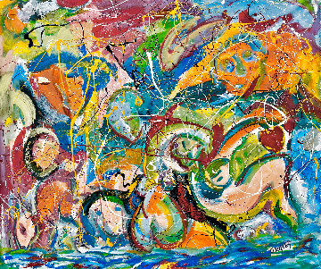 Sunny Day At the Beach 2021 48x52 Huge Original Painting - Giora Angres Sunny Day At the Beach 2021 48x52 Huge Original Painting - Giora Angres