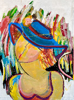 Bleu Hat 2002 46x34 Original Painting - Giora Angres Bleu Hat 2002 46x34 Original Painting - Giora Angres