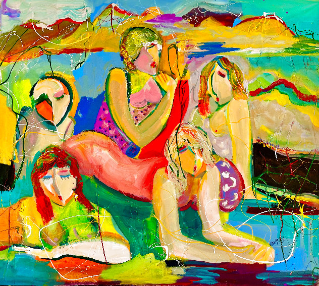 Beach Buddies 2017 48x52  Original Painting  By the Hands of the Artist. Original Painting by Giora Angres