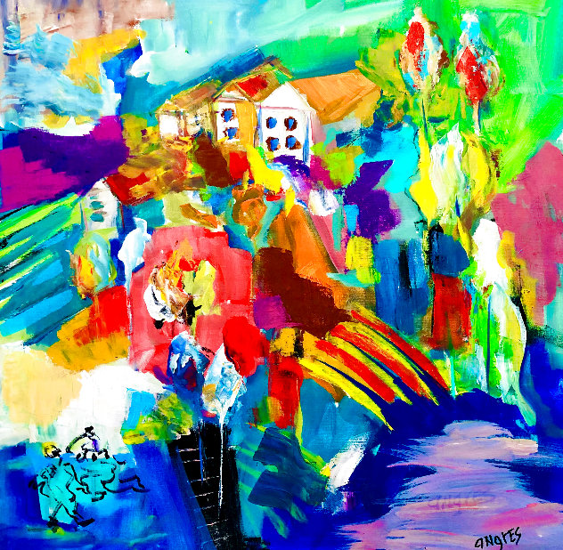 Happy House in the Morning 1994 30x28 Original Painting by Giora Angres