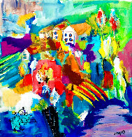 Happy House in the Morning 1994 30x28 Original Painting by Giora Angres - 1 Happy House in the Morning 1994 30x28 Original Painting by Giora Angres - 1