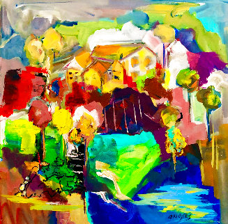 Happy House At Sunset 1994 30x28 Original Painting - Giora Angres Happy House At Sunset 1994 30x28 Original Painting - Giora Angres