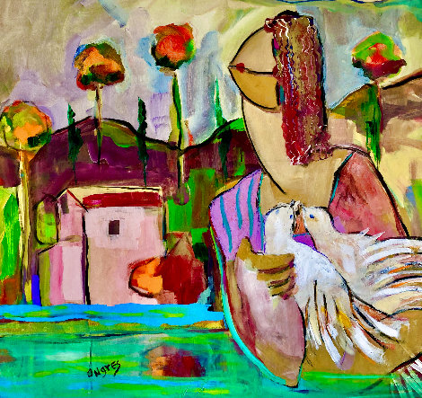 Joy of Peace 1994 28x28 Original Painting - Giora Angres