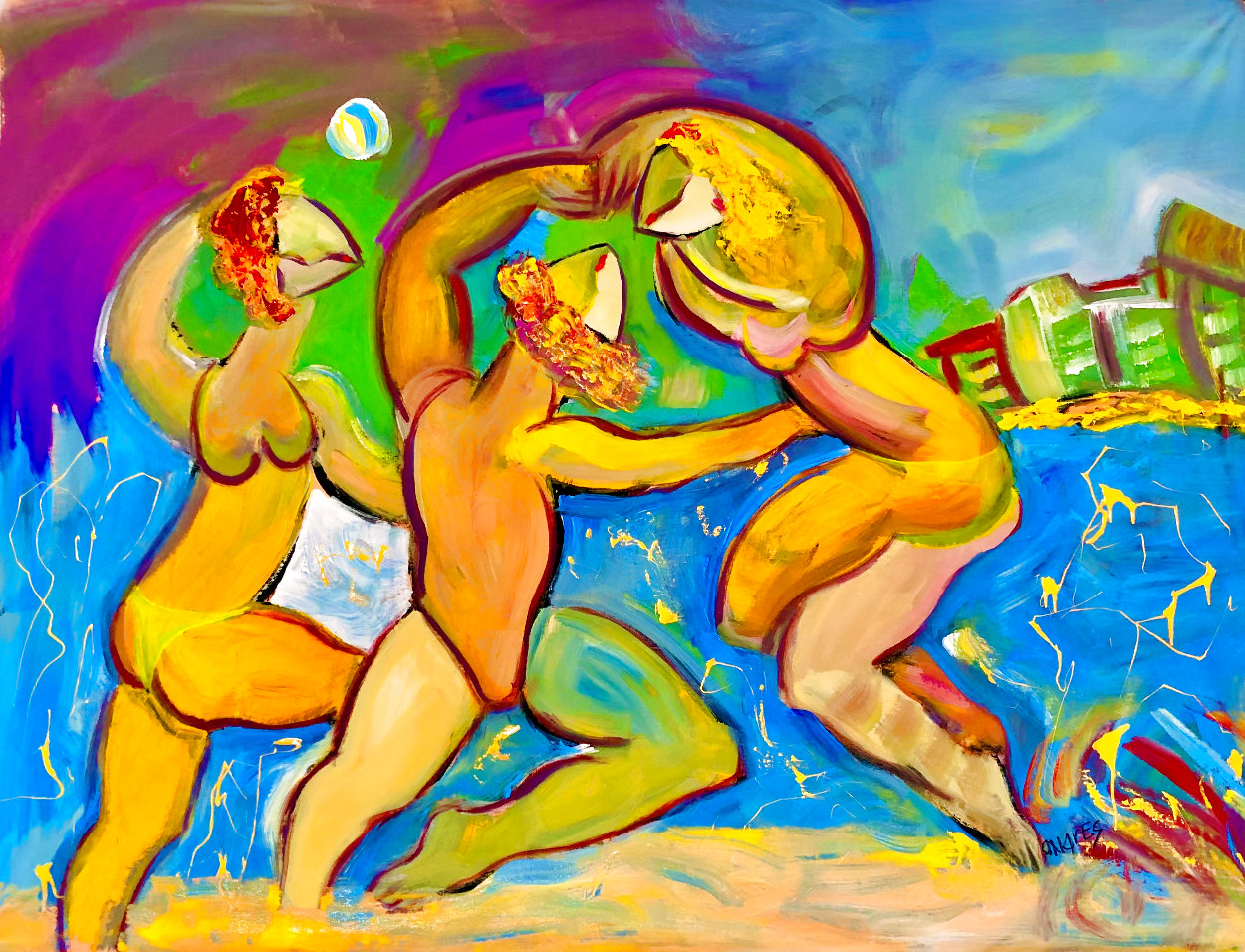 Venice Beach Volleyball 2021 48x52  Huge Original Painting by Giora Angres