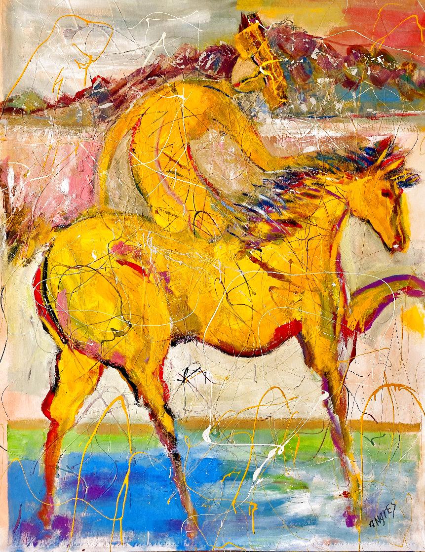 Bareback on the Beach 2021 58x46  Huge Original Painting by Giora Angres