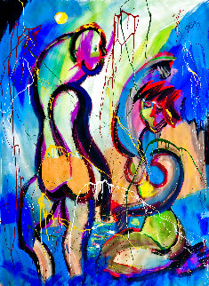 Blue Moon 2021 58x46 Super Huge Original Painting - Giora Angres Blue Moon 2021 58x46 Super Huge Original Painting - Giora Angres