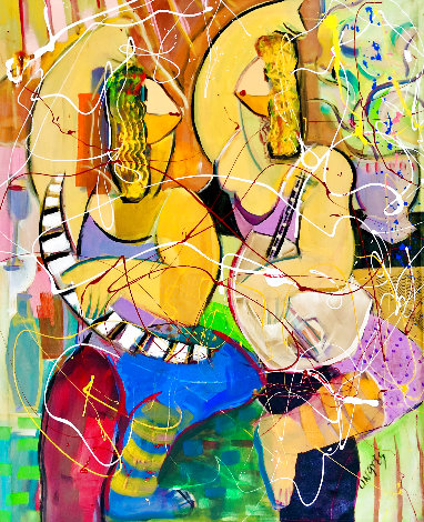 Musical Duet Original 2015 48x36 Huge Original Painting - Giora Angres
