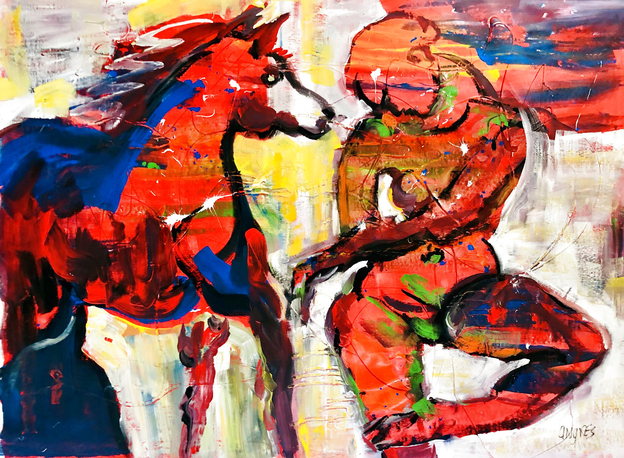 Sunset Beach Horseback Ride Original 2021 48x60 Huge Original Painting by Giora Angres
