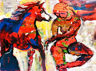 Sunset Beach Horseback Ride Original 2021 48x60 Huge Original Painting by Giora Angres - 0