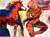 Sunset Beach Horseback Ride Original 2021 48x60 Huge Original Painting by Giora Angres - 1