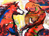 Sunset Beach Horseback Ride Original 2021 48x60 Huge Original Painting by Giora Angres - 2