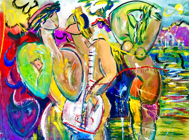 Fun in the Sun 2020 48x60 Huge Painting Original Painting by Giora Angres