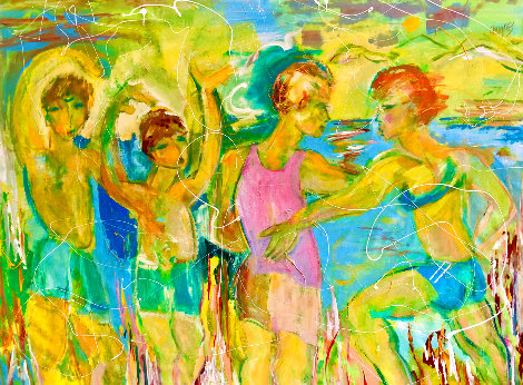 Beach Yoga 2018 48x58 Huge Original Painting - Giora Angres