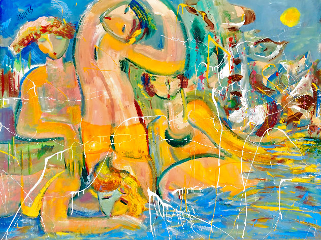Marco? Polo? 2018 48x58 Huge Painting Original Painting by Giora Angres