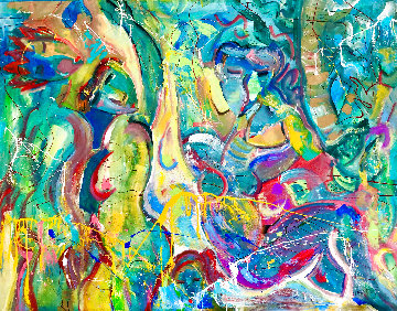 Twin Palms 2018 48x58 Huge Original Painting - Giora Angres Twin Palms 2018 48x58 Huge Original Painting - Giora Angres