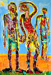 Three is a Crowd 2017 60x44 Huge Original Painting - Giora Angres