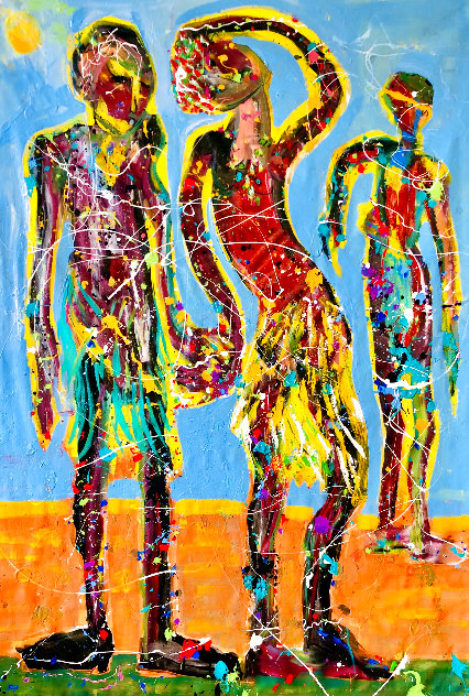 Three is a Crowd 2017 60x44 Huge Original Painting by Giora Angres