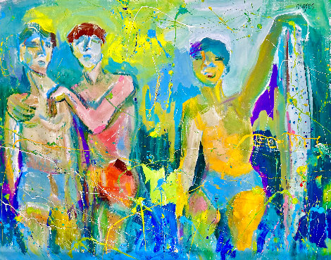 Surfn' Dudes 2021 48x58 Huge Original Painting - Giora Angres