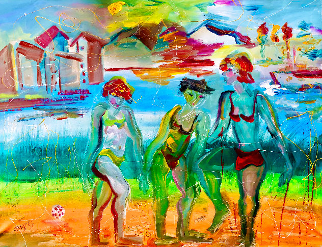 Beach Soccer 2017 48x56 Huge Original Painting by Giora Angres
