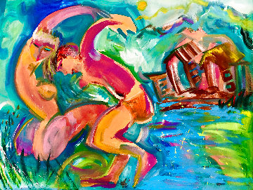 Falling For You 2017 48x58 Huge Original Painting - Giora Angres Falling For You 2017 48x58 Huge Original Painting - Giora Angres