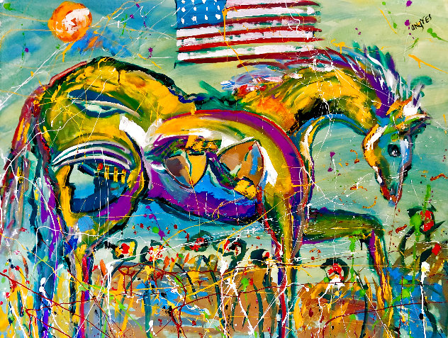 Thanks Giving to the Patriot Horses 2021 48x60 Huge Original Painting by Giora Angres
