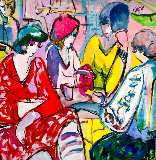 Cafe Michelle 1998 34x34 (Early) Original Painting by Giora Angres