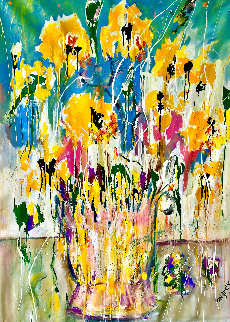 Sunflowers 2021 58x46 Huge  Original Painting - Giora Angres