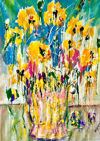 Sunflowers 2021 58x46 Huge Painting Original Painting - Giora Angres