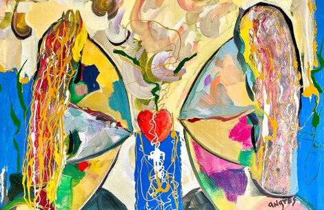 Kiss Me 2014 32x46 Huge Original Painting - Giora Angres