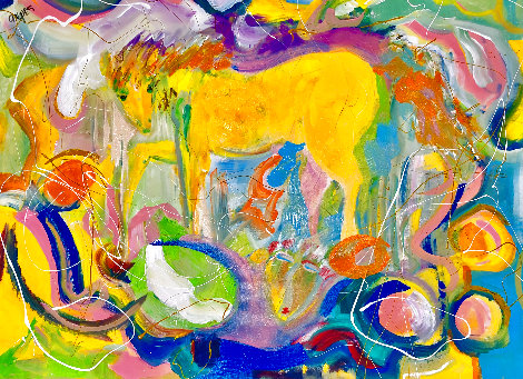 Horse Whisper 2021 48x60 Huge Original Painting - Giora Angres