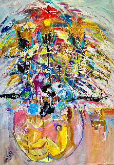 Black Tulip Bouquet 2021 69x48 Original Painting - Giora Angres Black Tulip Bouquet 2021 69x48 Original Painting - Giora Angres