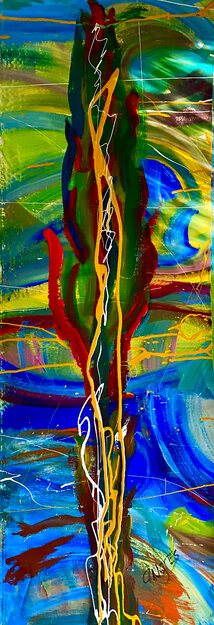 Moses And the Burning Bush 1998 46x15 Huge Original Painting - Giora Angres