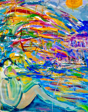 Island Sunset 2012 48x40 Huge Original Painting - Giora Angres