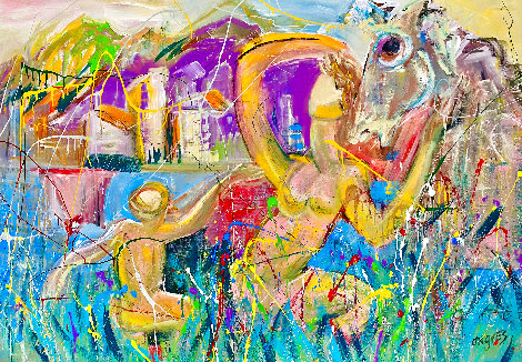 Secret Horses 2019  48x60 Huge Original Painting - Giora Angres