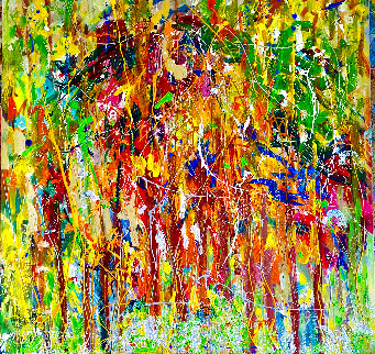 Save the Trees: Autumn in Central Park 2017 48x48 Huge Original Painting - Giora Angres