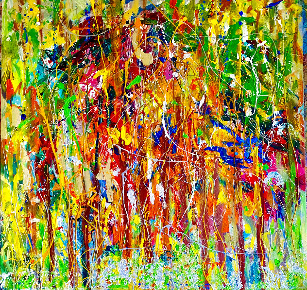 Save the Trees: Autumn in Central Park 2017 48x48 Huge Painting - New York - NYC Original Painting by Giora Angres