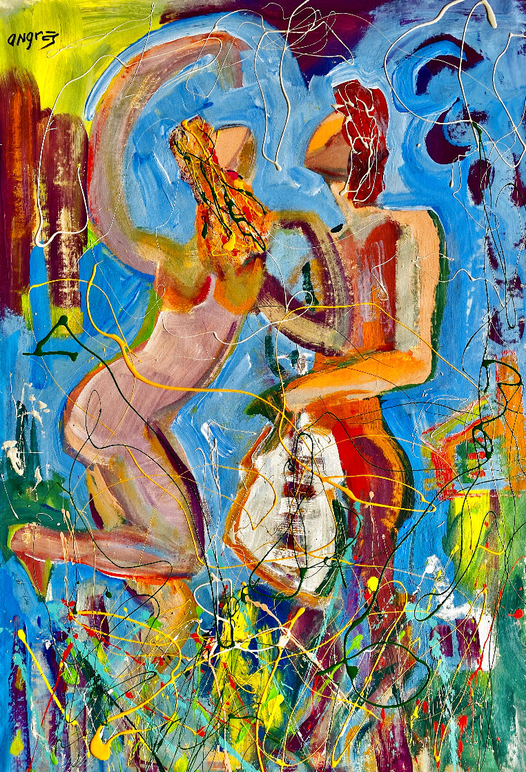 Music Lovers 2014 44x60 Huge Original Painting by Giora Angres