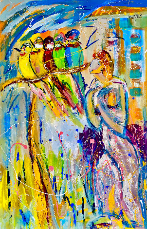 Hummingbird Family 2014 46x30 Original Painting - Giora Angres