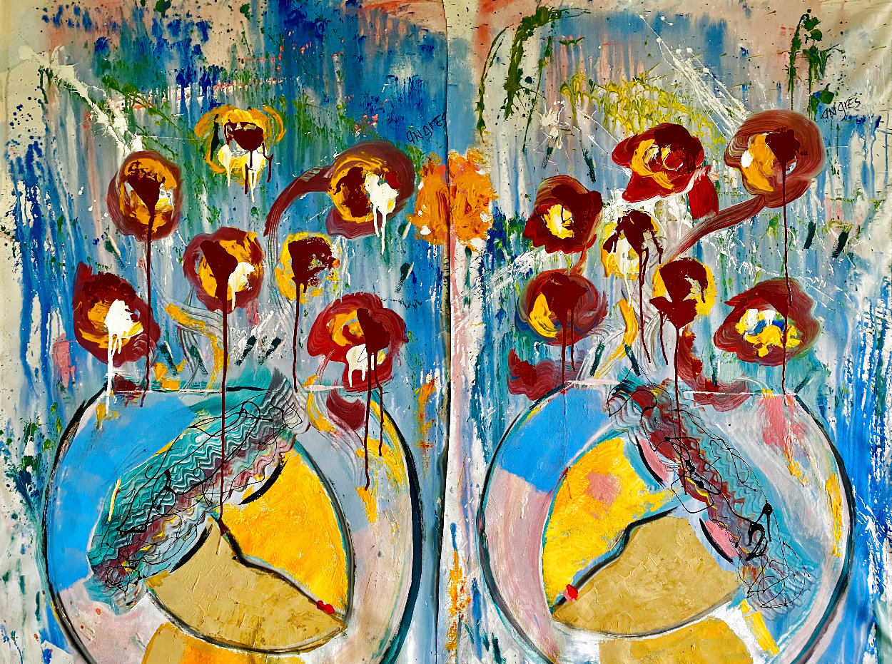 In Love 2019  46x30 Set of 2 Diptych Huge  Original Painting by Giora Angres
