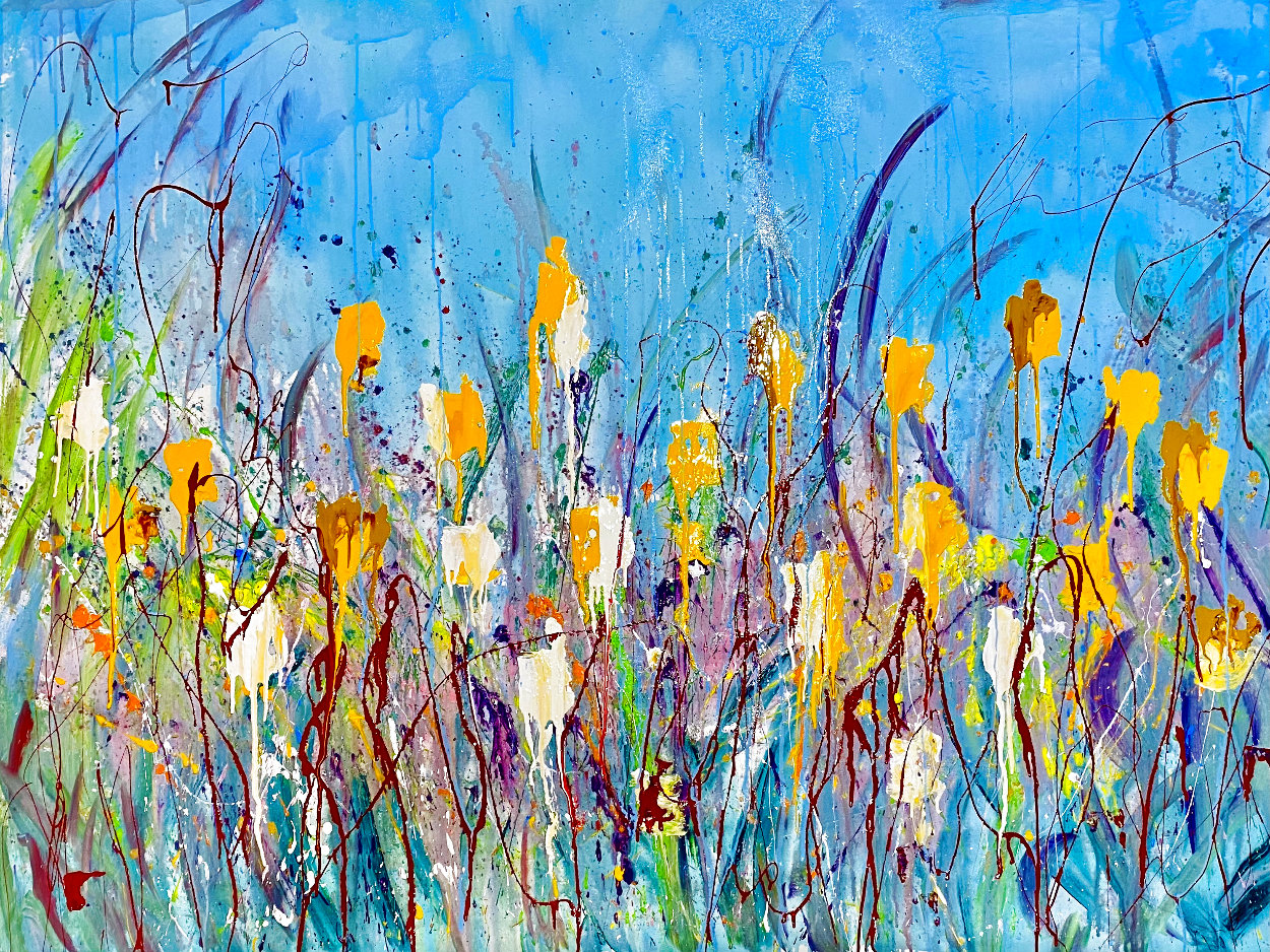 Bees And Sky 2021 48x58 Huge Original Painting by Giora Angres