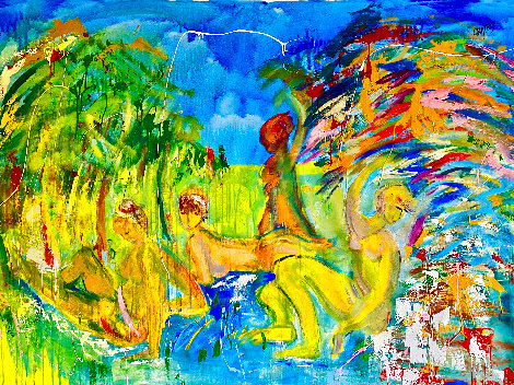 Bathers 2015 48x58 Huge Original Painting - Giora Angres