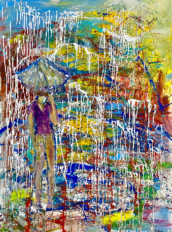 Paris Series: Rainy Day 2002  58x46 Huge - France Original Painting - Giora Angres