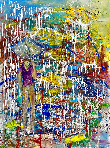 Paris Series: Rainy Day 2002  58x46 Huge - France Original Painting by Giora Angres