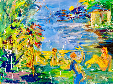 Skinny Dipping Lagoon 2017 48x60 Huge Original Painting - Giora Angres