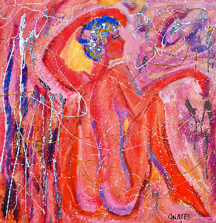 Lady in Red 1998 32x30 Original Painting - Giora Angres