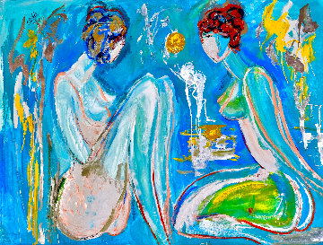Paris Series: Confession 2002 46x58 Huge Original Painting - Giora Angres