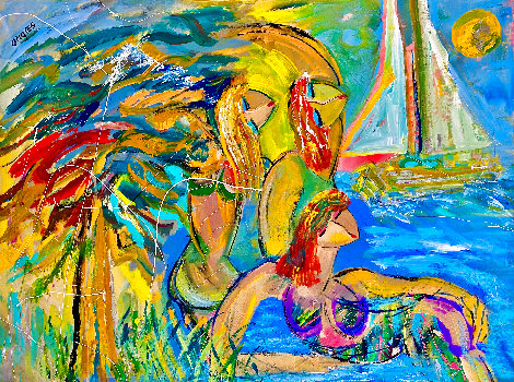 Sail Away 2015 48x60 Huge 3-D Texture Painting Original Painting - Giora Angres