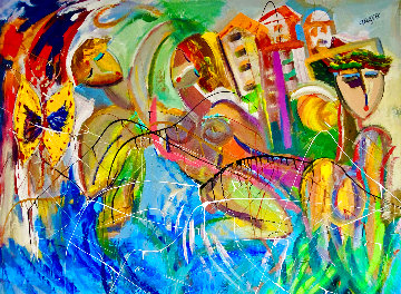 South Beach 2022 46x60 Huge Original Painting - Giora Angres